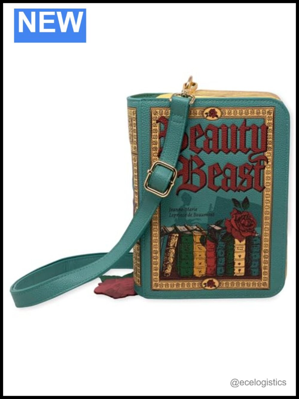 Beauty and the Beast Book Shaped Crossbody Bag in Vegan Leather with Rose Charm
